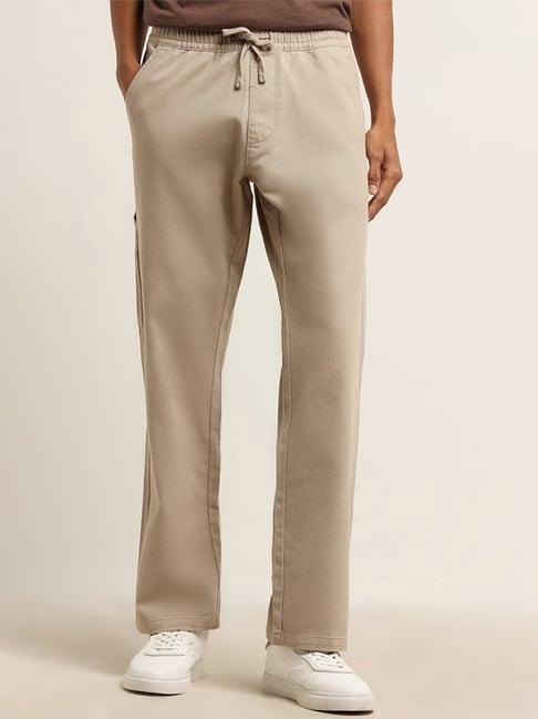 nuon by westside beige relaxed fit solid mid rise pants