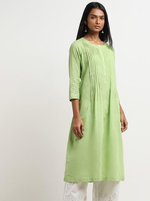 utsa by westside green pintuck detailed a-line kurta