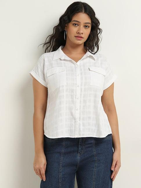 gia curves by westside white checkered printed shirt