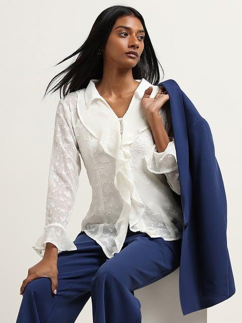 wardrobe by westside white ruffle-detailed blouse