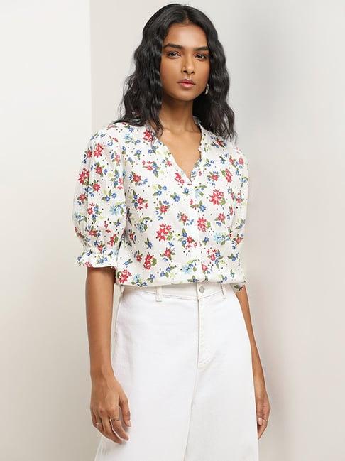 lov by westside white floral patterned blouse