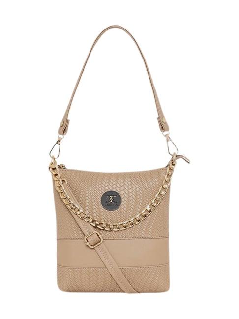 esbeda beige textured medium shoulder bag