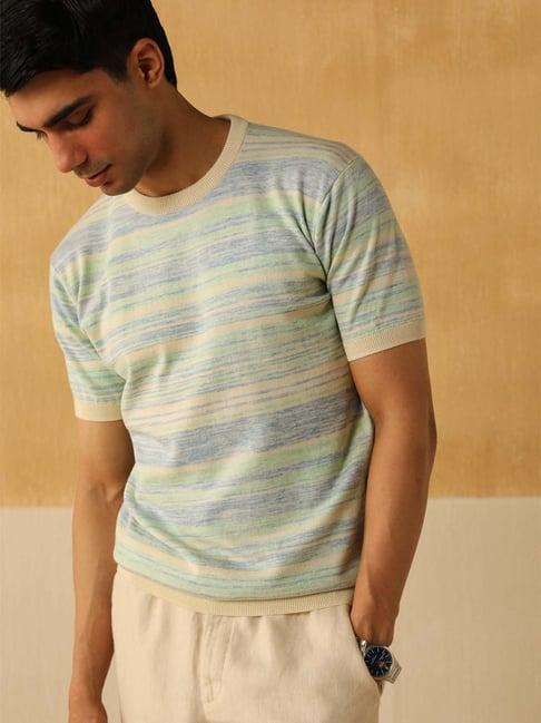 andamen off white cotton regular fit striped t-shirt