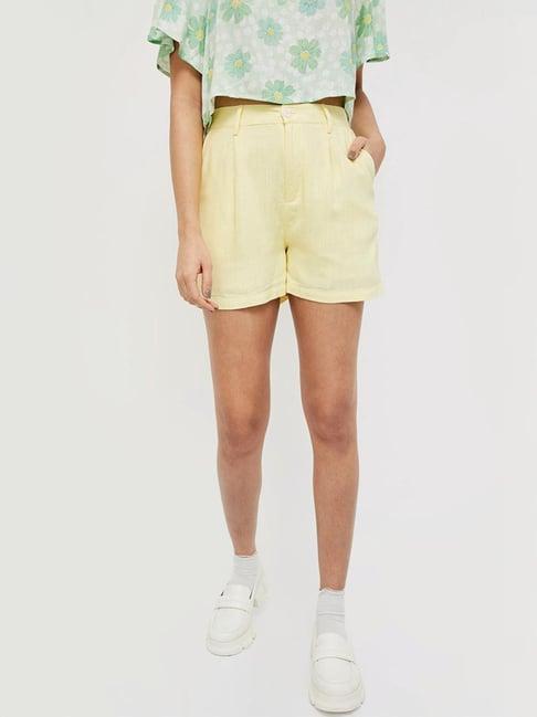 ginger by lifestyle yellow mid rise shorts