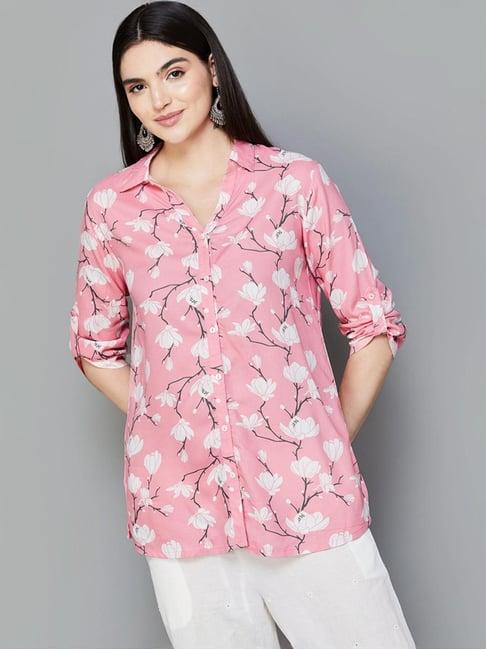 melange by lifestyle pink floral print shirt