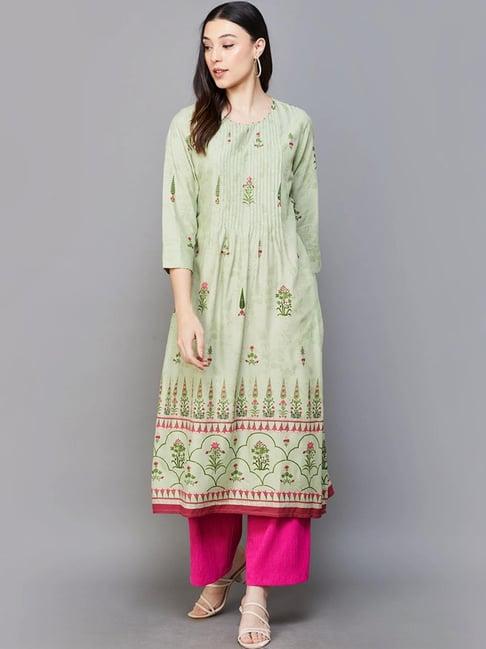 melange by lifestyle sage green floral print kurta