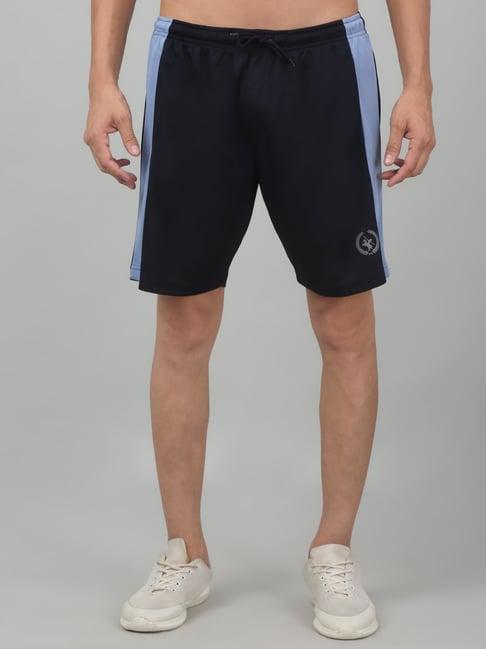 cantabil navy blue regular fit striped sports shorts