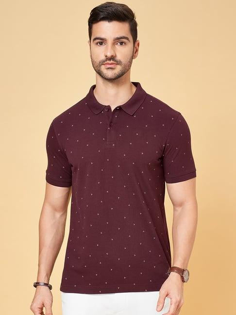 byford by pantaloons wine slim fit printed polo t-shirt