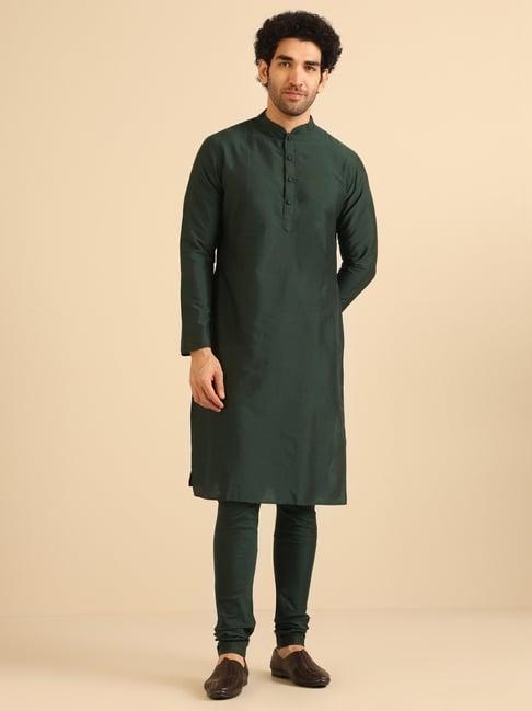 kisah green regular fit kurta bottom set