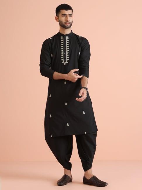 kisah black regular fit embroidered kurta bottom set