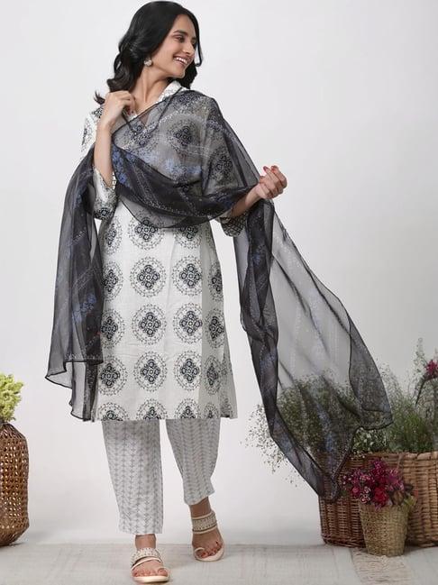 w blue printed dupatta