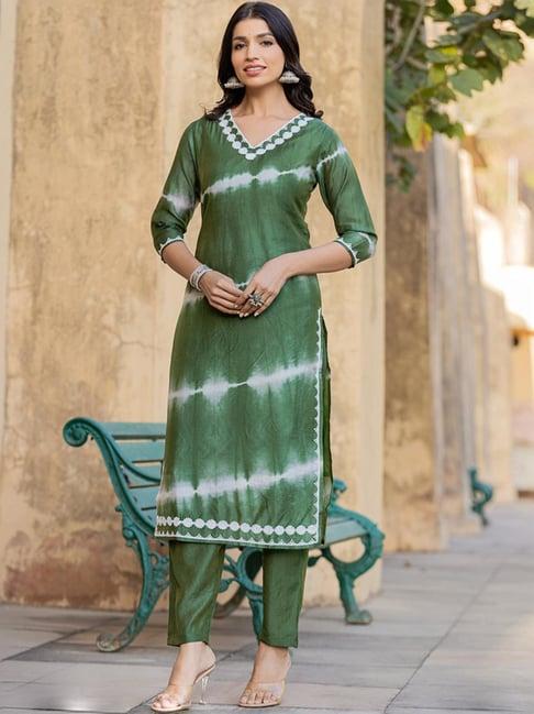 yufta green printed kurta pant set