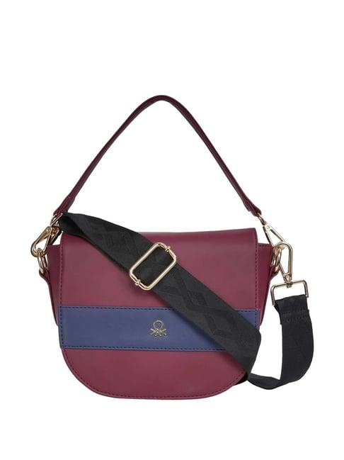 united colors of benetton francesca red & navy solid sling handbag