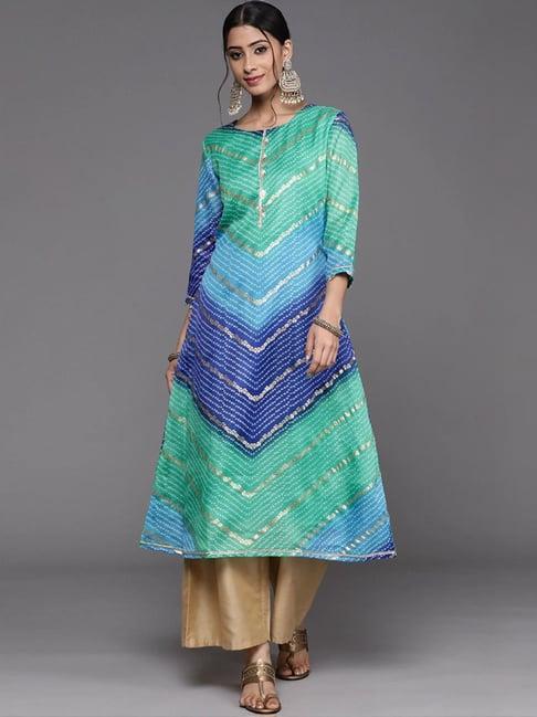 varanga blue & green printed a line kurta