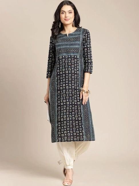 varanga black cotton printed straight kurta