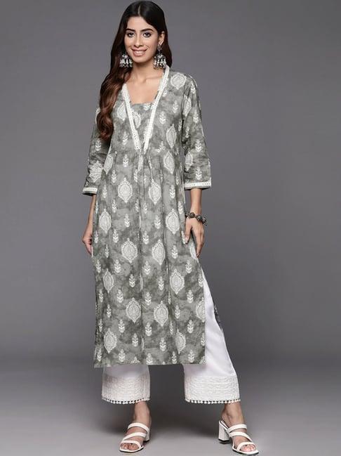 varanga grey cotton printed straight kurta