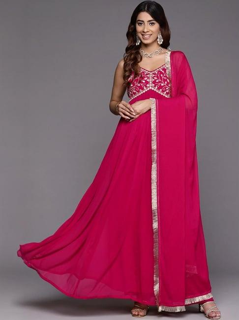 varanga pink embroidered anarkali kurta with dupatta