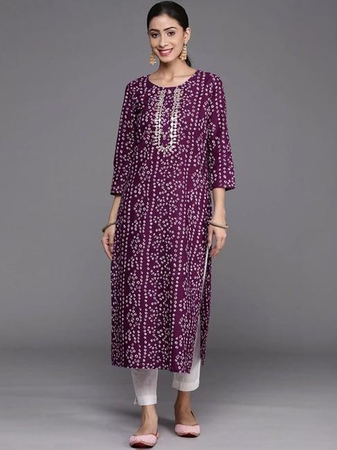 varanga purple cotton printed straight kurta