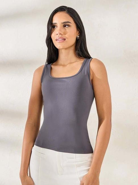 styli charcoal grey regular fit tank top