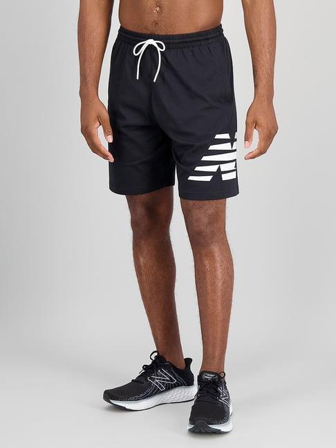 new balance black comfort fit printed sports shorts