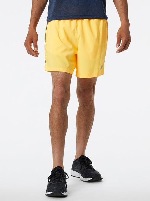 new balance yellow comfort fit sports shorts