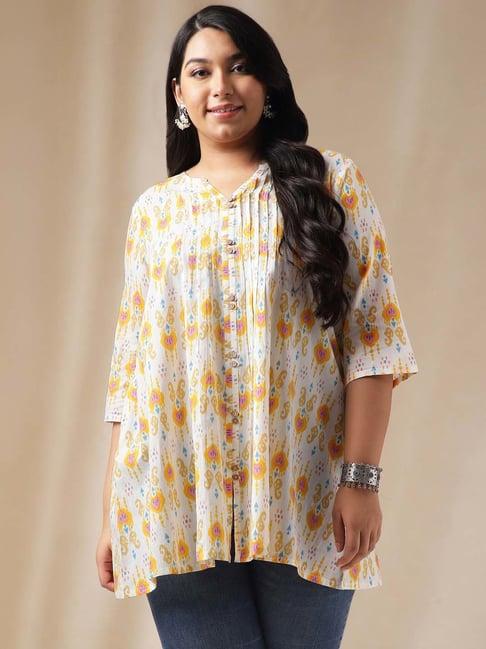 janasya white cotton printed tunic