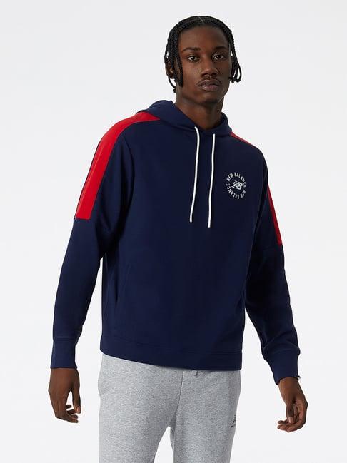 new balance navy comfort fit cotton  hooded sweatshirt