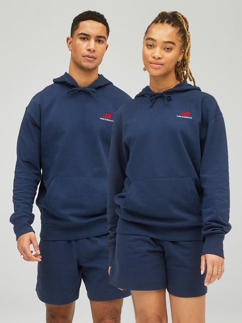 new balance navy comfort fit unisex hooded sweatshirt