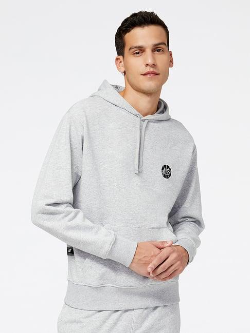 new balance grey melange comfort fit hooded sweatshirt