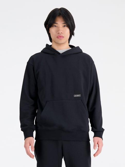 new balance black comfort fit logo print hooded sweatshirt