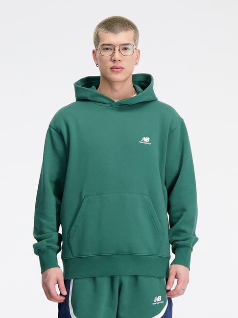 new balance green comfort fit printed hooded sweatshirt