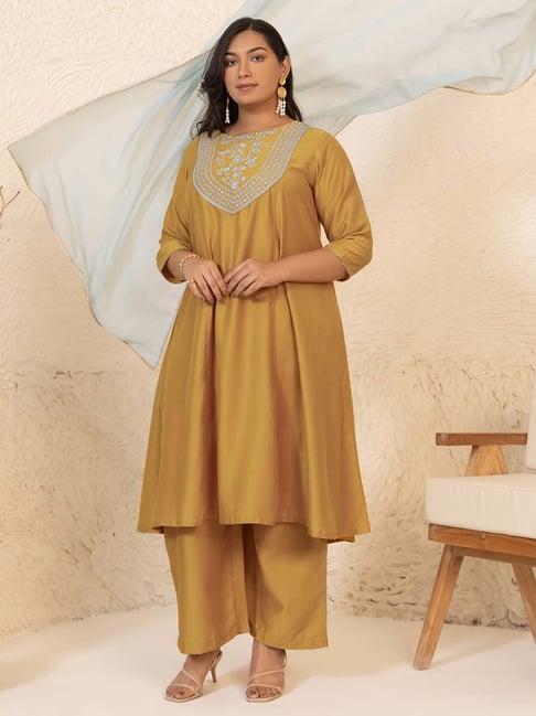 janasya yellow embroidered kurta palazzo set with dupatta