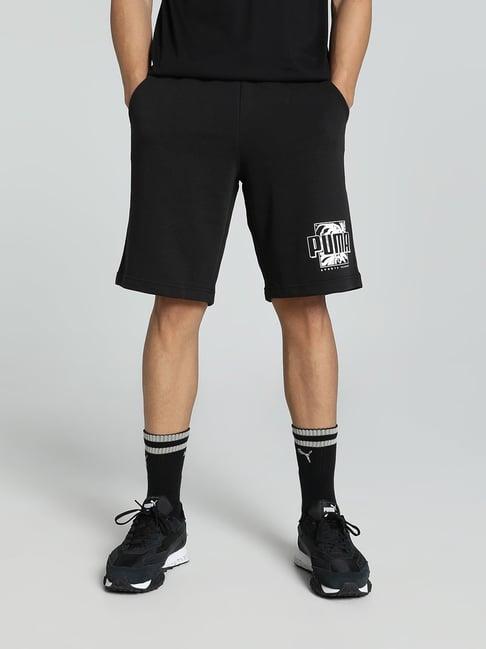 puma black cotton regular fit texture sports shorts