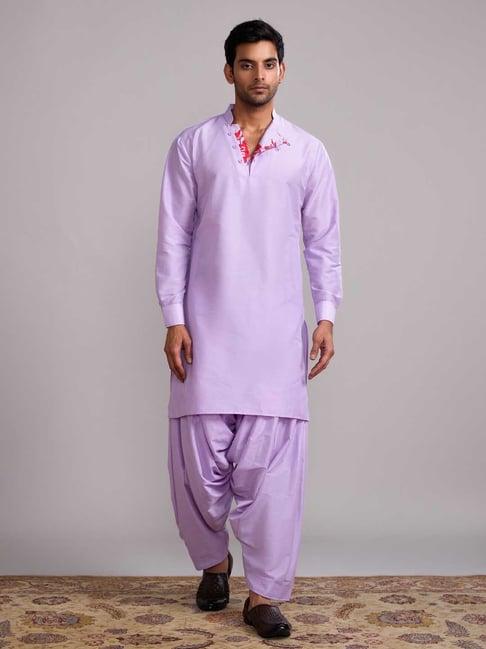 abhishti lavender straight fit mandarin collar kurta