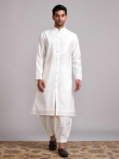 abhishti cream straight fit pintuck neck yoke kurta