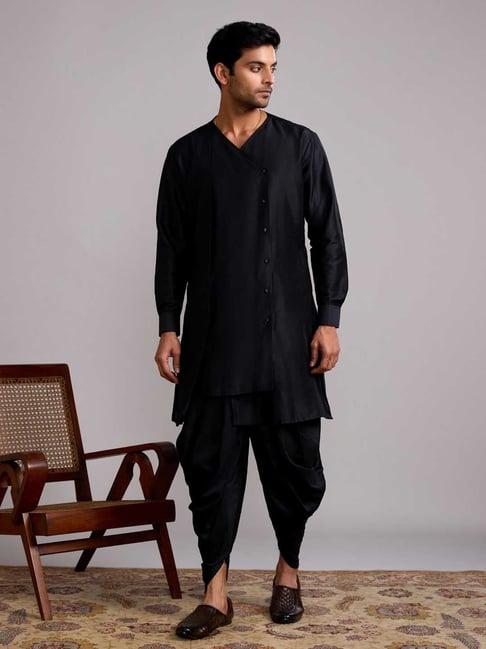 abhishti black straight fit kurta dhoti pants set