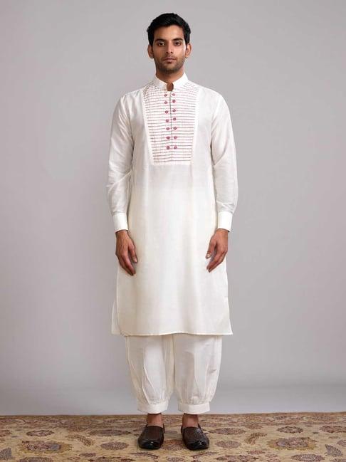 abhishti cream straight fit kurta pathani pants set