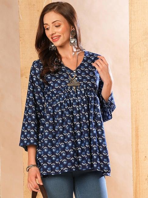 globus navy & white cotton printed tunic