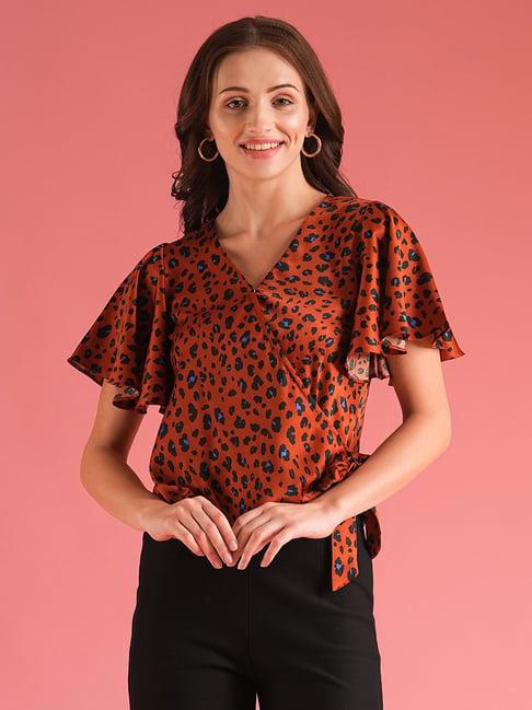 globus brown & black animal print top