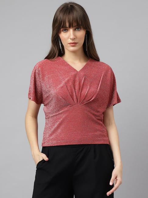 latin quarters red polyester textured top