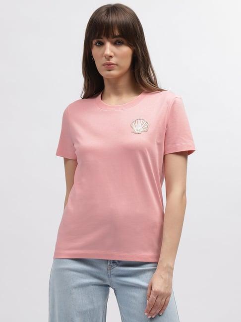 gant pink cotton embellished t-shirt