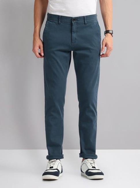 ad by arvind blue slim fit chinos