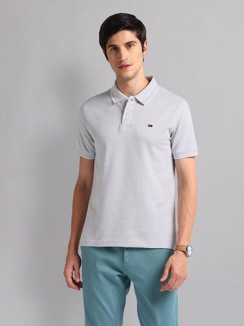 ad by arvind grey slim fit self design polo t-shirt