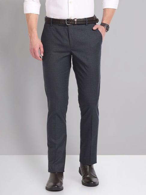 ad by arvind blue slim fit flat front trousers