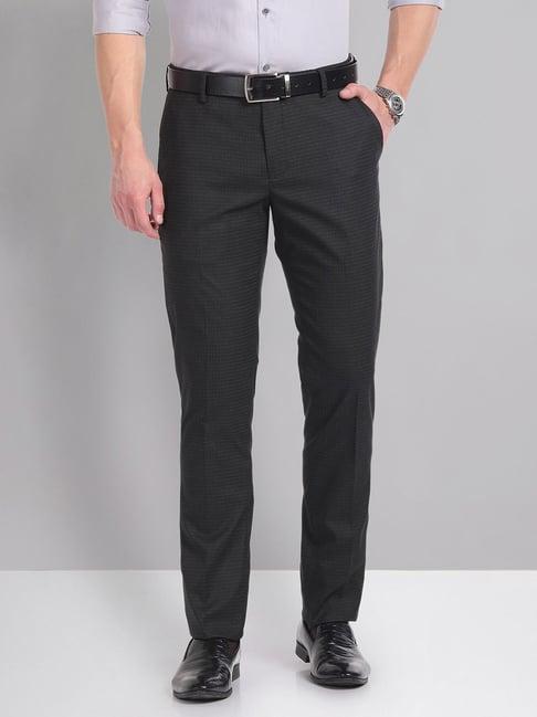 ad by arvind black slim fit flat front trousers