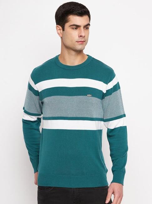 duke sage green regular fit striped sweater