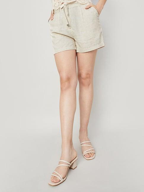 code by lifestyle beige self design shorts