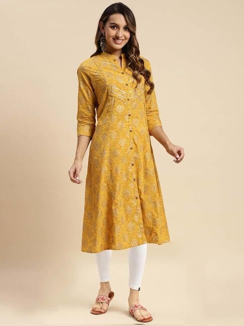 rangita yellow & white printed kurti with leggings set