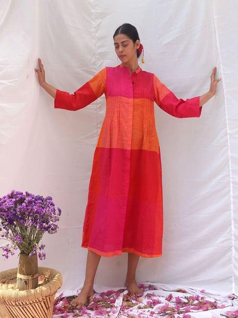 chidiyaa rainbow cafe motley handwoven cotton dress