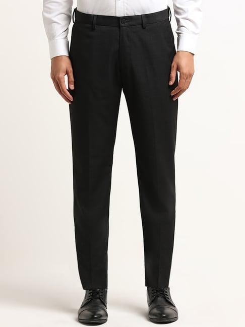 wes formals by westside black checked relaxed fit mid rise trousers